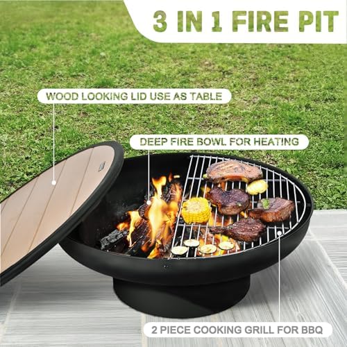 32in Fire Pit Table with Lid,H - Fire Pit Bowl 评论和价格